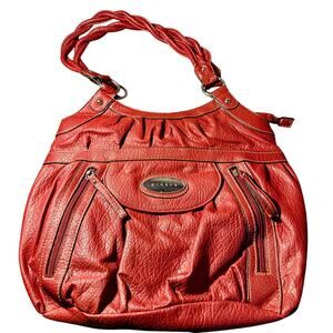 Strada Red Faux Leather Shoulder Bag - Zip Snap Y2K